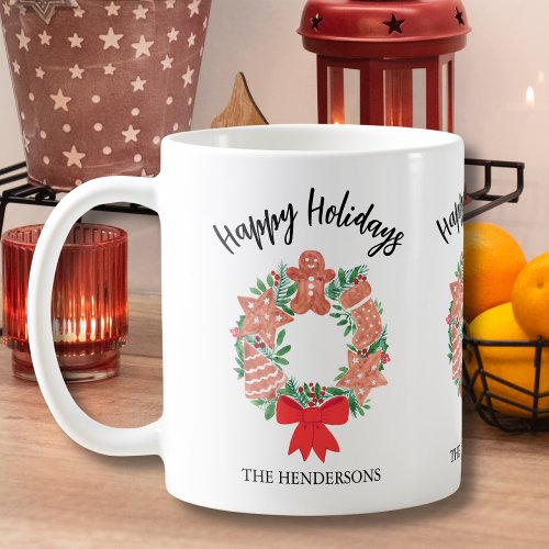 Personalized Holiday Cookies Christmas Wreath Coffee Mug