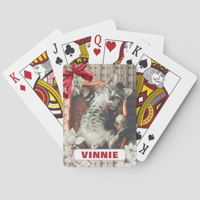 Personalized Holiday Custom Pet Photo Name Poker Cards (Back)