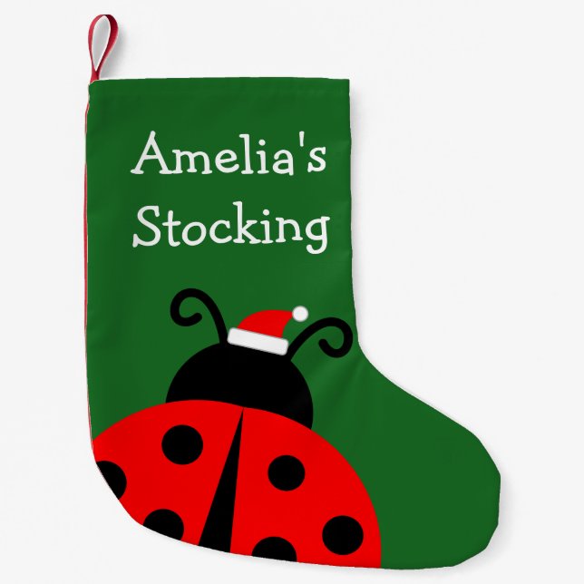 Personalized Holiday cute ladybird santa kids Small Christmas Stocking (Front)
