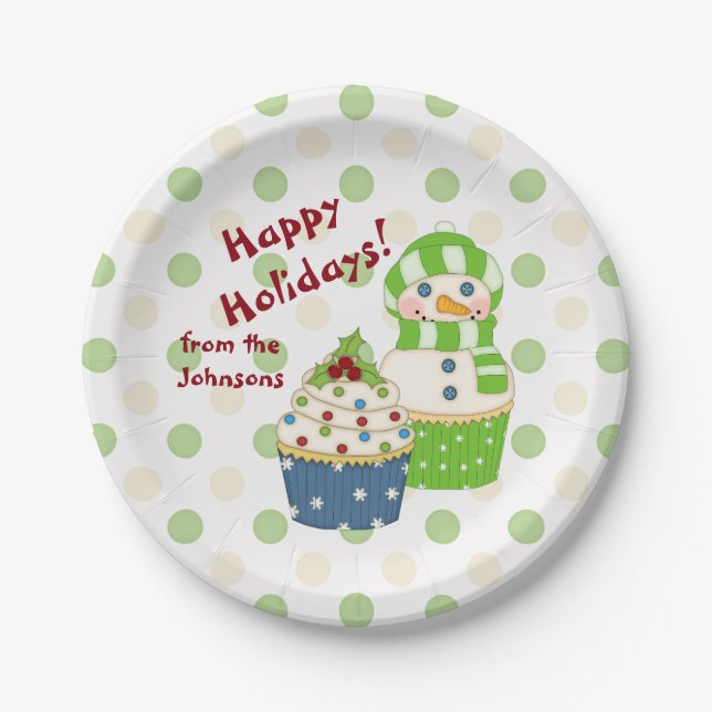 Personalized Holiday Deco Cupcake Paper Plates (Front)