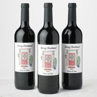 Personalized Holiday Doors Christmas Wine Label