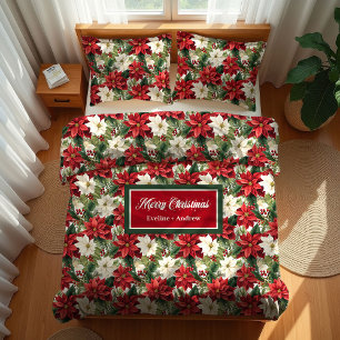 Personalized Holiday Duvet Chic Red Green Accent Cover