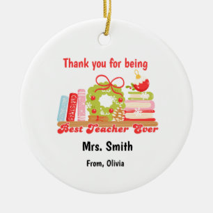 Personalized Holiday Gift for Educators Ceramic Ornament
