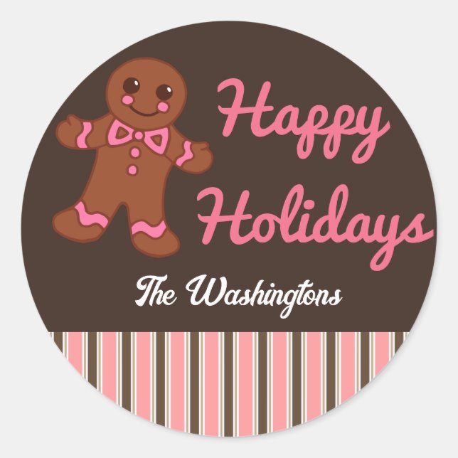 Personalized Holiday Gingerbread Stickers (Front)