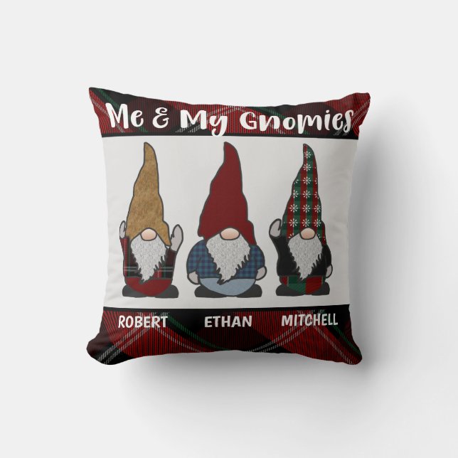 Personalized Holiday Gnomes Me and My Gnomies Throw Pillow (Front)
