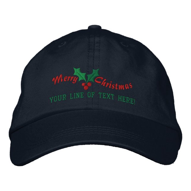 Personalized Holiday Greetings Embroidered Baseball Cap (Front)