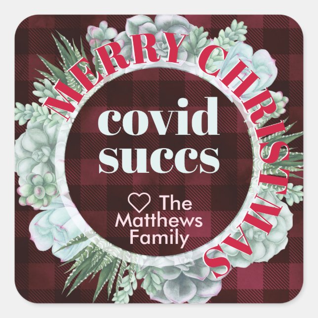 Personalized Holiday Humor 2020 Covid Succs Pun Square Sticker (Front)