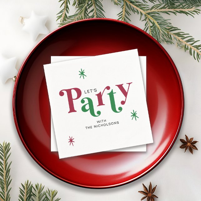 Personalized Holiday Let's Party Festive Napkins (Creator Uploaded)