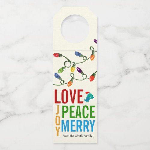 Personalized Holiday Lights  Colorful Typography Bottle Hanger Tag