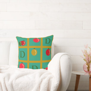 Personalized Holiday Ornamental Squares on Gold Throw Pillow
