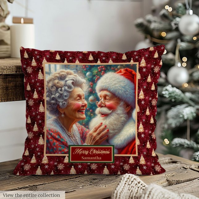 Personalized Holiday Pillow Vintage Santa Couple (Personalized Holiday Pillow Vintage Santa Couple)