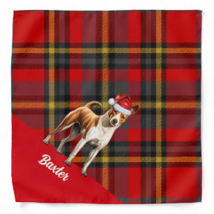 Personalized Holiday Plaid Basenji Dog Christmas Bandana