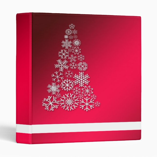 Personalized Holiday Red Snowflake Christmas Tree 3 Ring Binder (Front/Spine)