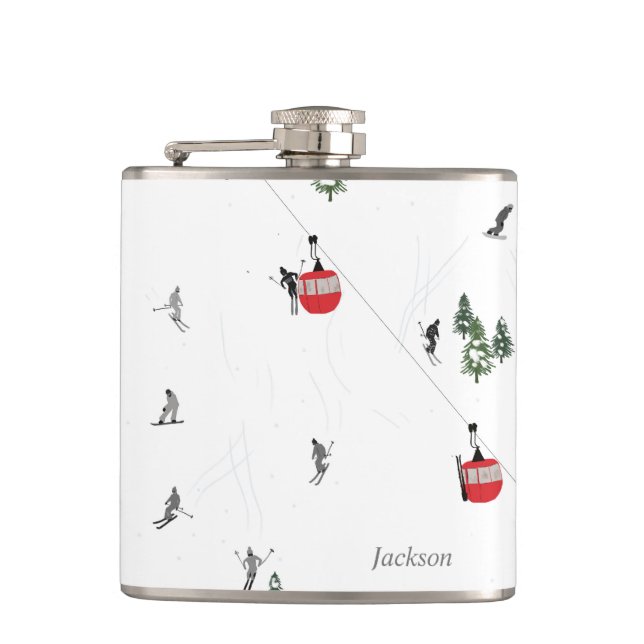 Personalized Holiday Skiing Ski Lift  Flask (Front)