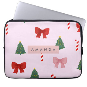Personalized Holiday Tree & Candy Cane Pattern Laptop Sleeve