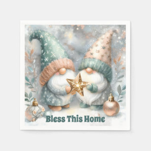 Personalized Holiday Winter Gnome Bless This Home  Napkins