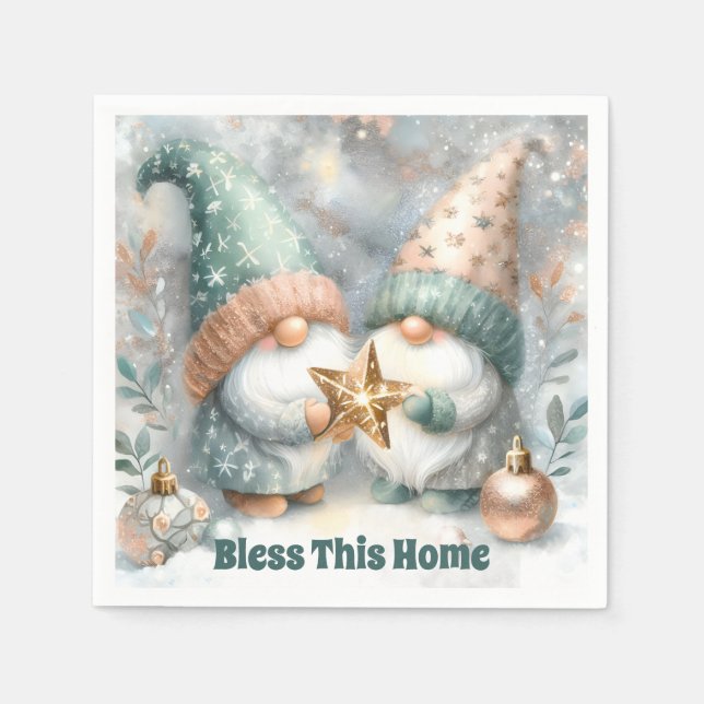 Personalized Holiday Winter Gnome Bless This Home  Napkins (Front)