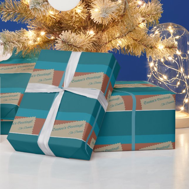Personalized Holiday Wish on Earthy Tones and Blue Wrapping Paper (Holidays)