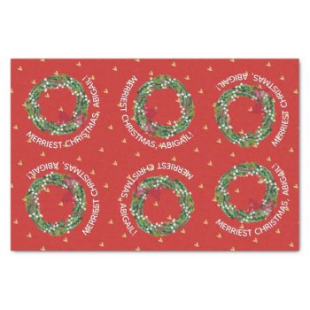 Personalized Holiday Wreath & Gold Hearts Tissue Paper by teeloft at Zazzle