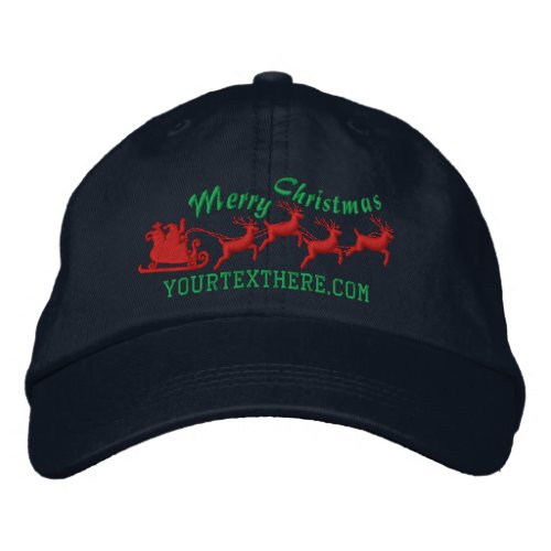 Personalized Holidays Santa Sleigh Ride Scene Embroidered Baseball Cap