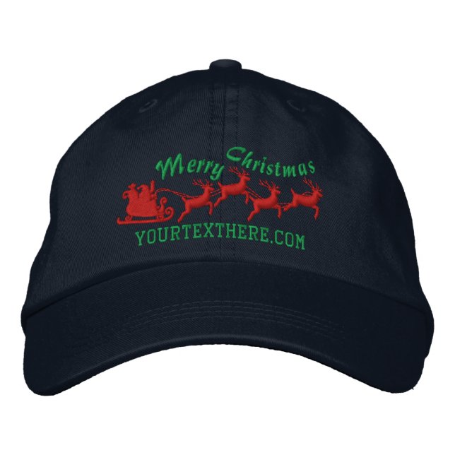 Personalized Holidays Santa Sleigh Ride Scene Embroidered Baseball Cap (Front)
