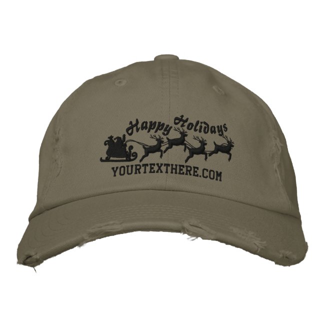Personalized Holidays Santa Sleigh Ride Scene Embroidered Baseball Cap (Front)