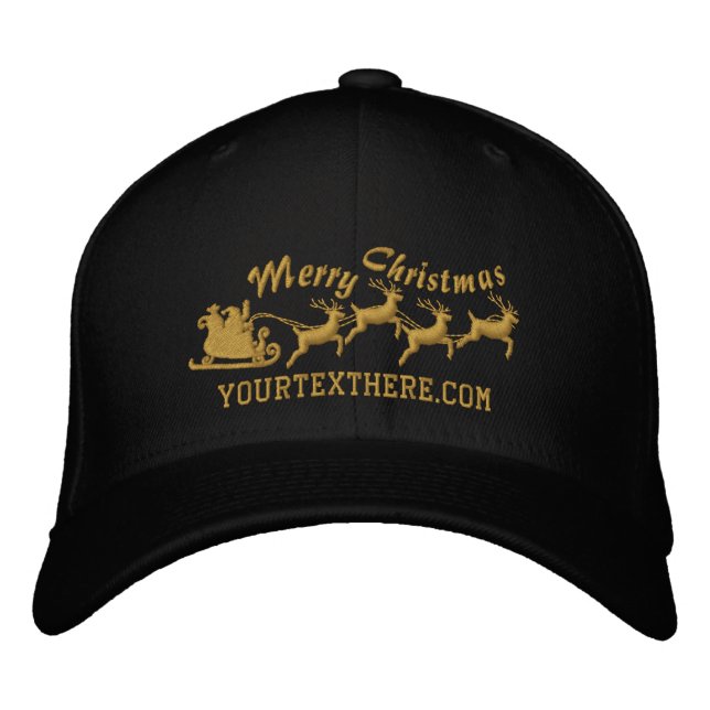 Personalized Holidays Santa Sleigh Ride Scene Embroidered Baseball Hat (Front)
