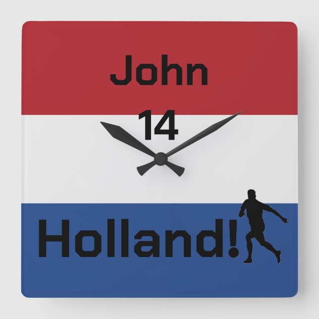Personalized Holland Flag Football Decor Square Wall Clock (Front)