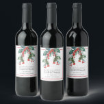 Personalized Holly and Berries Christmas Holiday Wine Label<br><div class="desc">A festive holiday design for the Christmas season, this custom wine label has sprigs of watercolor holly and berries cascading from the top of the design. The text template includes a sample holiday greeting along with your name and the type of wine. Personalize the text with your desired wording for...</div>