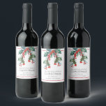 Personalized Holly and Berries Christmas Holiday Wine Label<br><div class="desc">A festive holiday design for the Christmas season, this custom wine label has sprigs of watercolor holly and berries cascading from the top of the design. The text template includes a sample holiday greeting along with your name and the type of wine. Personalize the text with your desired wording for...</div>