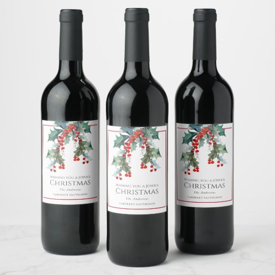 Personalized Holly and Berries Christmas Holiday Wine Label | Zazzle.com