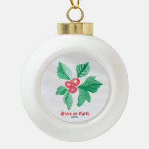 Personalized Holly Ceramic Ball - Christmas Orname Ornament
