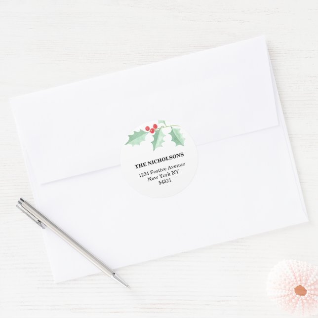 Personalized Holly Christmas Address Classic Round Sticker (Envelope)