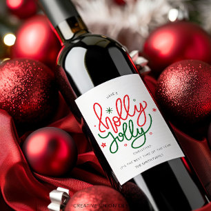 Personalized Holly Jolly Christmas Gift Wine Label
