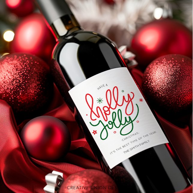 Personalized Holly Jolly Christmas Gift Wine Label (Creator Uploaded)