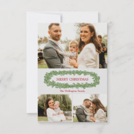 Personalized Holly Leaves Christmas Photo Card