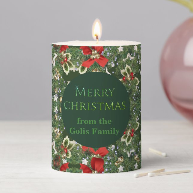 Personalized Holly Pattern Christmas Flameless Can Pillar Candle (In Situ)