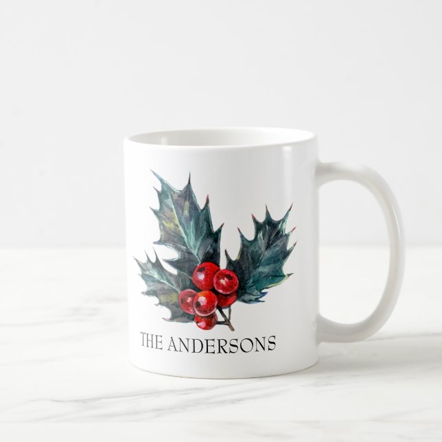 Personalized Holly Sprig Christmas Mug (Right)