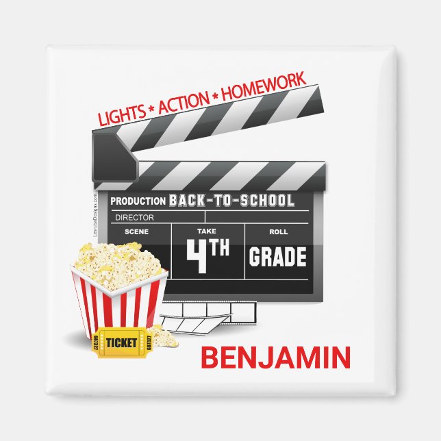 Personalized Hollywood Movie Theme 4th Grade Magnet (Front)