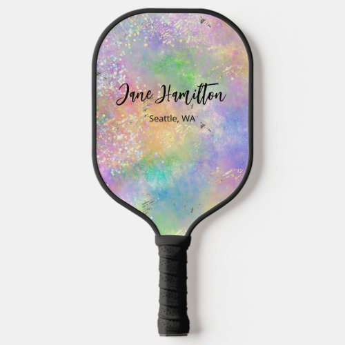 Personalized Holographic Rainbow Glitter Pickleball Paddle