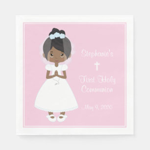 Personalized Holy Communion Black Girl Napkins