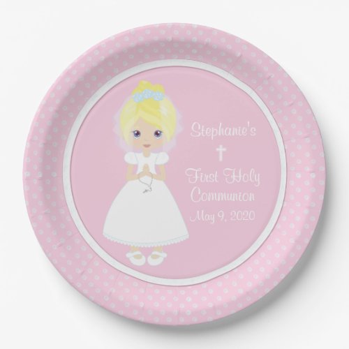 Personalized Holy Communion _ Blonde Girl Paper Plates