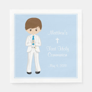 Personalized Holy Communion Brunette Boy Napkins