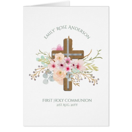 Personalized Holy Communion Floral Cross (Front)