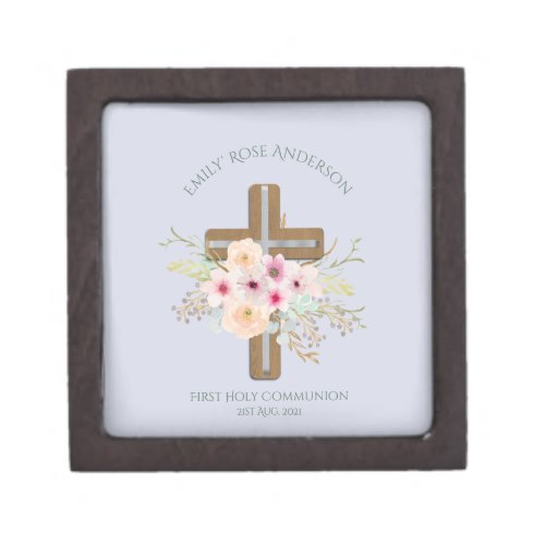 Personalized Holy Communion Floral Cross Beverage  Gift Box