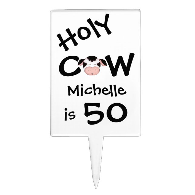 Personalized Holy Cow 50th Birthday Cake Topper (Front)