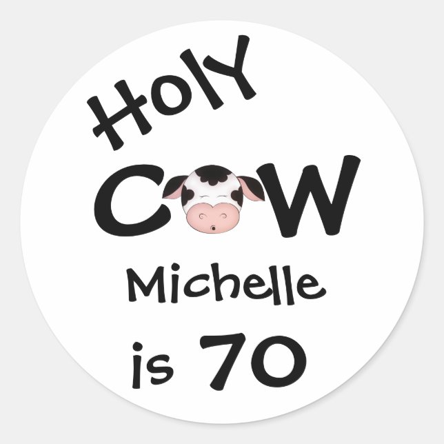 Personalized Holy Cow 70th Birthday Stickers (Front)