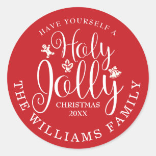 Personalized Holy Jolly Christmas Holiday Classic Round Sticker