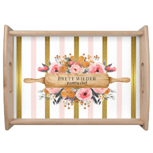 Personalized Home Baker's Rolling Pin Floral Serving Tray