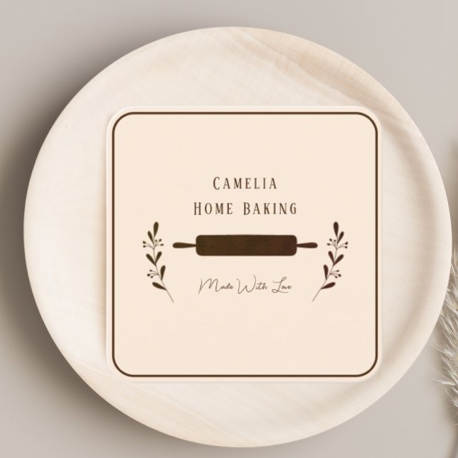 Personalized Home Bakery Chef Minimalist Brown   Square Business Card (Creator Uploaded)